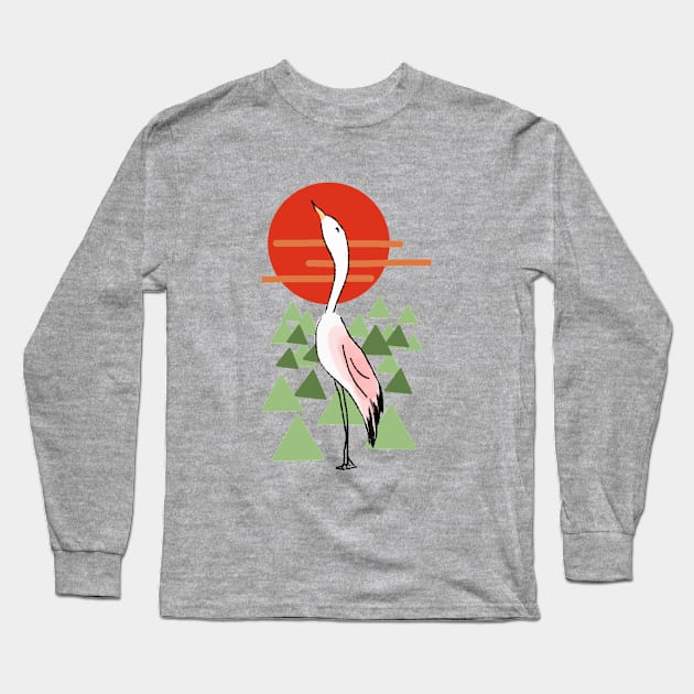 Egret With Sunset Long Sleeve T-Shirt by DesignTree